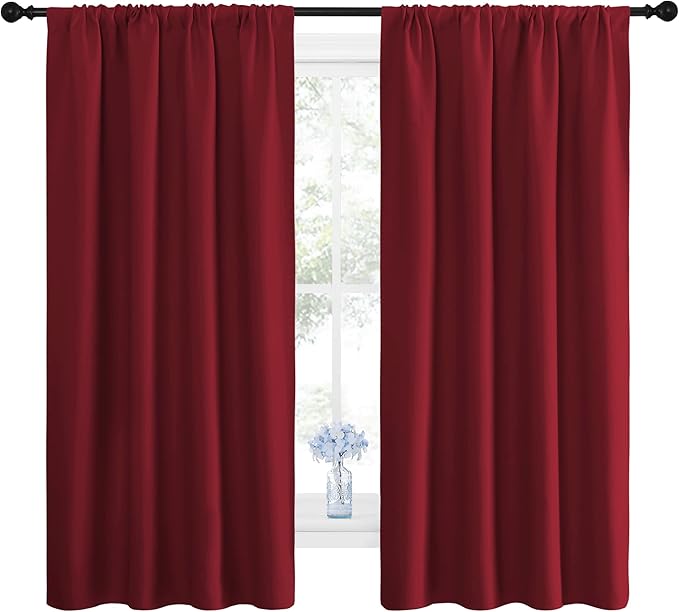 NICETOWN Christmas Burgundy Blackout Curtains and Drapes - Thermal Insulated Solid Rod Pocket Blackout Draperies/Panels for Gift (1 Pair, 42 by 63 inches, Burgundy Red) by NICETOWN