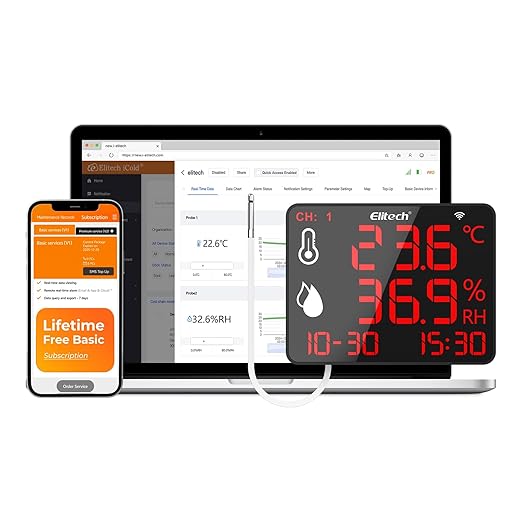 Elitech Wireless Hygrometer Thermometer Reusable Temperature Recorder Data Logger Temperature Humidity with Large Screen Data Storage Export, DR-230W-THE with External Temperature and Humidity Sensor by Elitech