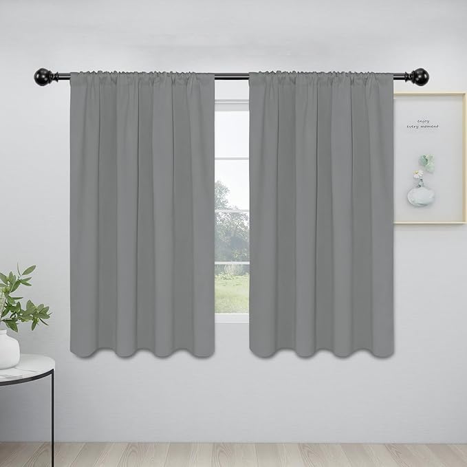 Easy-Going Rod Pocket Blackout Curtains for Bedroom, Room Darkening Window Curtains for Living Room, Thermal Insulated Noise Reduction Solid Window Drapes, 2 Panels(42x54 in, Light Gray) by Easy-Going