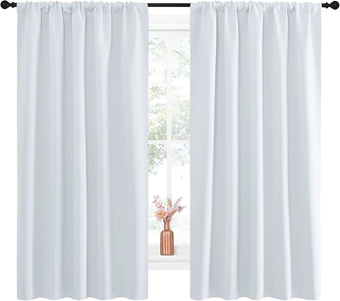 NICETOWN Greyish White Bedroom Curtain Panels - Multi-Function Noise Reducing Performance Window Treatment Thermal Insulated Room Darkening Drapes for Nursery (2 Panels, 52 by 63) by NICETOWN