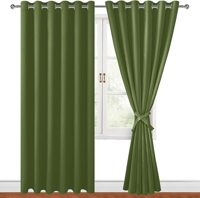 Hiasan Room Darkening Curtains for Bedroom, 70 x 84 Inches - Thermal Insulated & Energy Saving Window Drapes for Living Room/Dorm Room, Set of 2 Panels Sewn with Tiebacks, Olive Green - Image 7