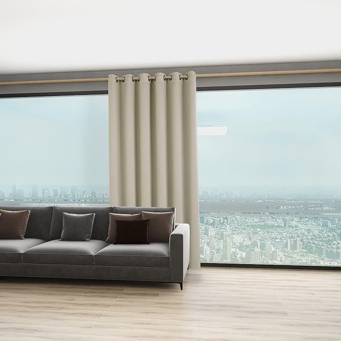 BONZER Room Divider Blackout Curtain Wide Room Darkening Total Privacy Wall Noise Reducing for Bedroom, 84L x 70W Inch (7L x 5.8W ft), 1 Panel, Cream - Image 4