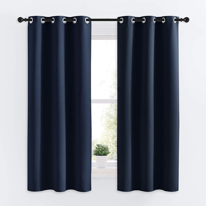 NICETOWN Blackout Draperies Curtains, All Season Thermal Insulated Solid Grommet Top Blackout Curtains/Drapes for Kid's Room (Navy, 1 Pair, 34 x 63 Inch) by NICETOWN