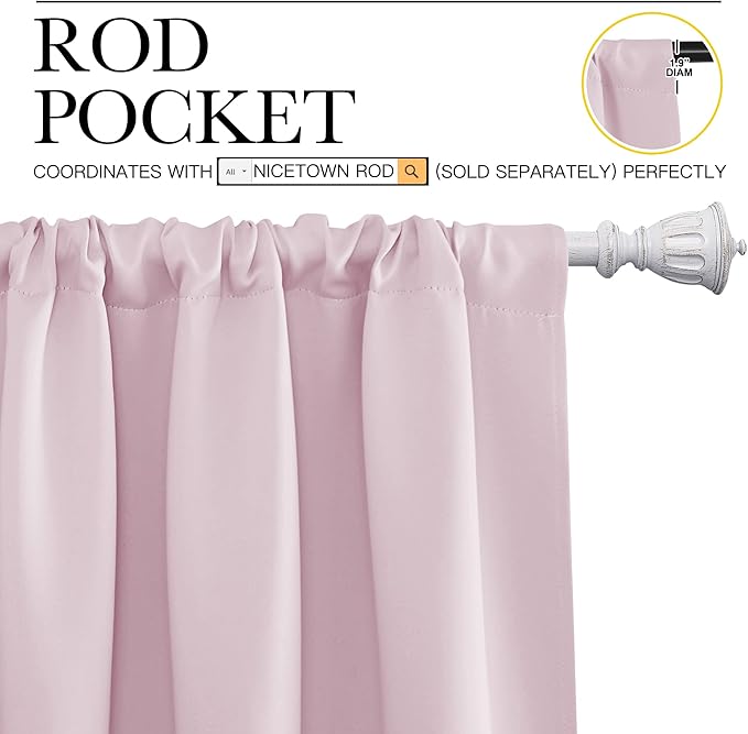 NICETOWN Blackout Curtains for Girls Room - Nursery Essential Thermal Insulated Solid Rod Pocket Top Blackout Drapes (Lavender Pink, 1 Pair, 52 x 72 Inch) - Image 3