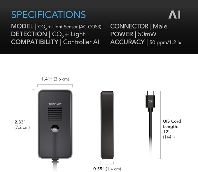 AC Infinity CO2 + Light Sensor, Exclusively Assists Controller AI+ Dynamically to Learn and Manage Equipment; CO2 Data Tracking Enables Smart Fan Programming for Optimized FAE, Day & Night Scheduling - Image 5