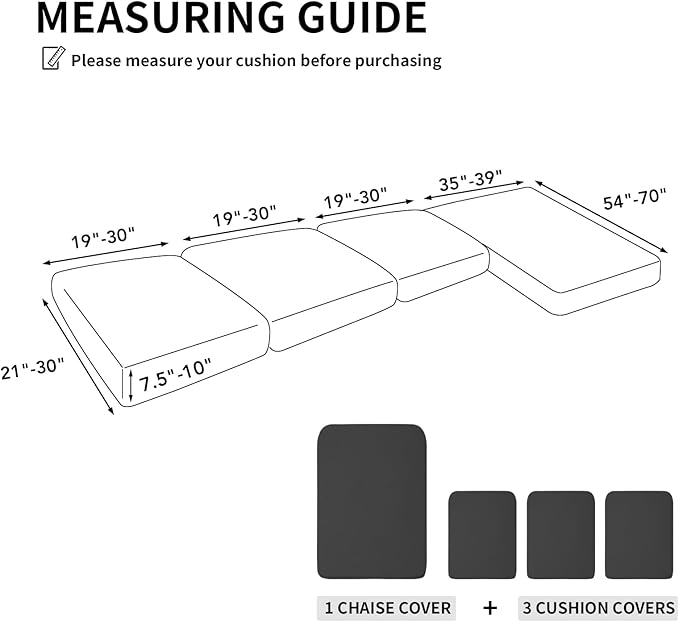 Easy-Going Stretch 4 Pieces Couch Cushion Covers for Sectional Sofa Left/Right L Shape Chaise Lounge Sofa Seat slipcover Anti-Slip Sofa Cover Soft (3 Seater + 1 Chaise, Dark Gray) - Image 2