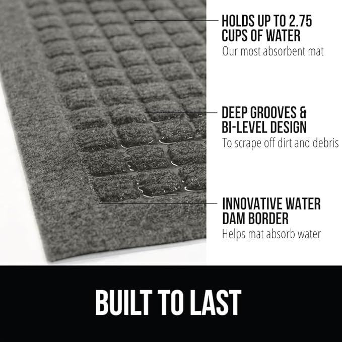 GORILLA GRIP Front Door Mat, 72x24, Indoor Outdoor Ultra Absorbent HydroAbsorb Doormat, Absorbs Up to 2.75 Cups of Water, Stain and Fade Resistant, Rubber Backing Doormats, Captures Dirt, Grey - Image 2