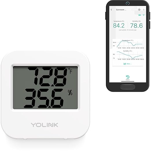 YoLink Smart Wireless Temperature & Humidity Sensor, Wide Temp Range for Fridge, Green House, Pet Cage, App Alerts, Emails, Text/SMS alerts- Hub Required by YoLink