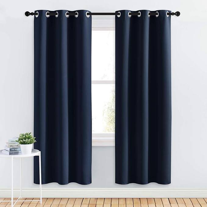 NICETOWN Blackout Draperies Curtains, All Season Thermal Insulated Solid Grommet Top Blackout Curtains/Drapes for Kid's Room (Navy, 1 Pair, 34 x 72 inches) by NICETOWN