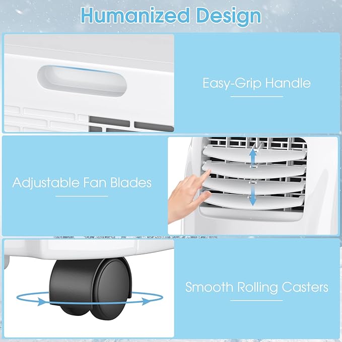 COSTWAY Portable Air Conditioners, 8000 BTU Air Conditioner Unit spaces up to 230 Sq.Ft with Remote Control Dehumidifier Function Window Wall Mount, 4 Caster Wheel, Sleep Mode and 2 Fan Speed - Image 8