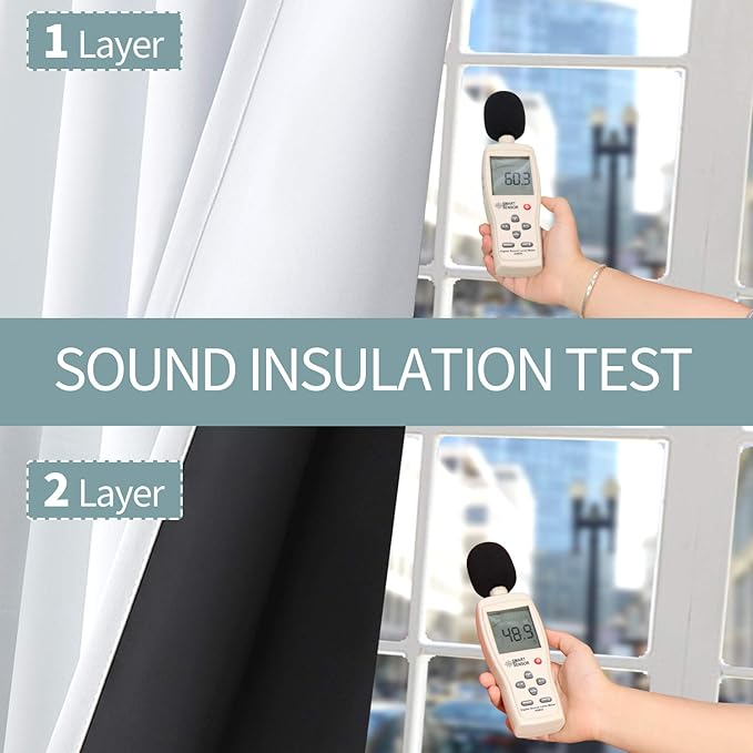 BGment Thermal Insulated 100% Blackout Curtains for Bedroom with Black Liner, Double Layer Full Room Darkening Noise Reducing Grommet Curtain (38 x 84 Inch, Pure White, 2 Panels) - Image 7