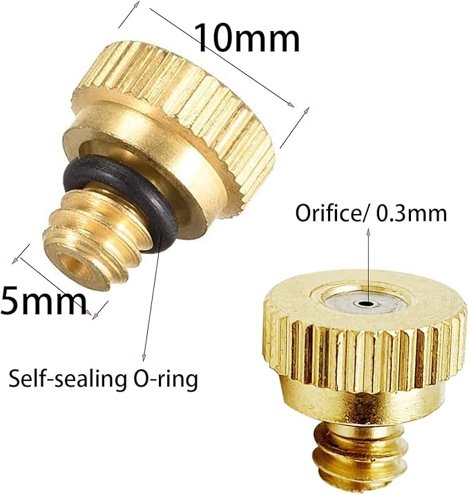 20 Pack Brass Misting Nozzles Tees, Brass Spray Nozzles for Greenhouse Landscaping Humidification, Dust Control Mist Nozzle Sprinkler for Outdoor Cooling System 0.012 Orifice (0.3 mm) 10/24 UNC Garden - Image 2
