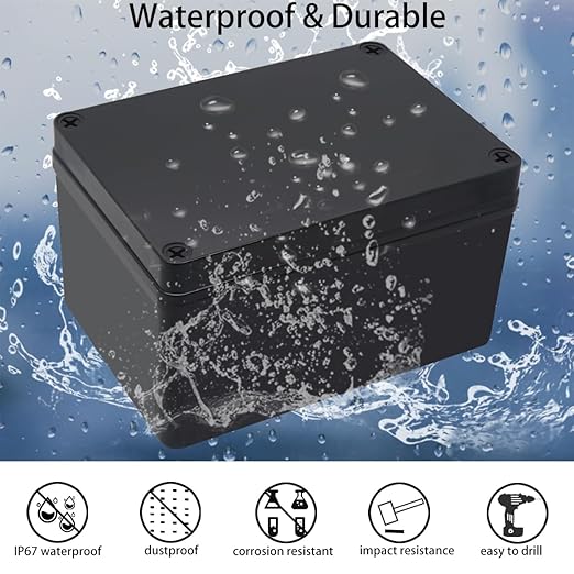 Junction Box,IP67 Waterproof ABS Black Project Box with Mounting Plate Electrical Box Enclosure for Outside Electronics 6.9 x 4.9 x 3.9inch(175x125x100mm) - Image 2
