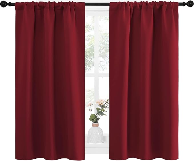 NICETOWN Christmas Burgundy Curtains Blackout Drape Panels - Lights Block Out Window Treatment Short Curtain Sets for Loft and Basement Decoration (Set of 2, 34 by 45-Inch) - Image 2