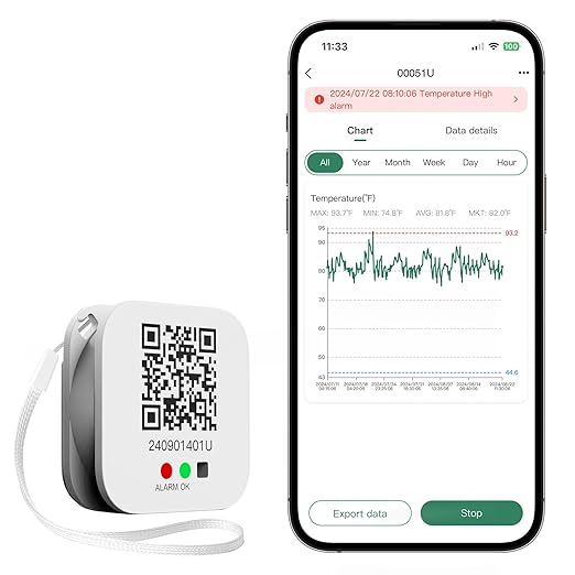 Freshliance Bluetooth Temperature Humidity Data Logger Hygrometer Thermometer with LED Display, Automated Data Graphing Analysis and Multi-user Data Sharing, Location Information via APP BlueTag TH100 by FRESHLIANCE