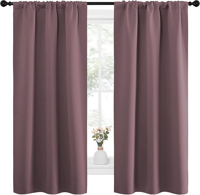 NICETOWN Bedroom Curtains for Kids Room, Window Treatment Thermal Insulated Solid Room Darkening Drape Panels for Girls Room (Dry Rose, Set of 2, 34 inches Width by 63 inches Length) - Image 2