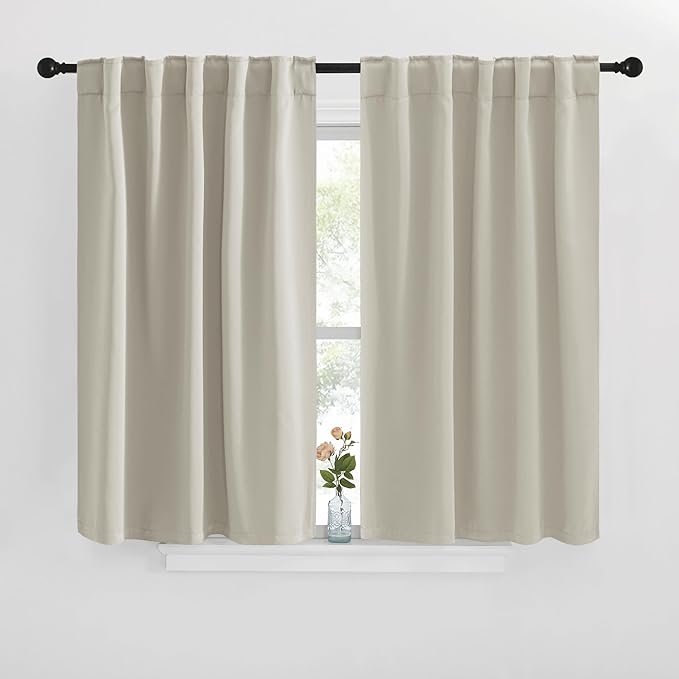 NICETOWN Blackout Curtain Panels for Kitchen - (Natural Color) 29x36 inch, 2 Panels Set, Room Darkening Blackout Drapes for Window by NICETOWN