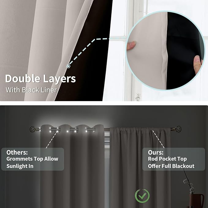 BGment Blackout Curtains for Small Window, Thermal Insulated Full Room Darkening Soundproof Rod Pocket Curtains for Bedroom 54 Inch Length 2 Panels Set, Each Short Panel 52 Inch Wide, Cashmere - Image 7