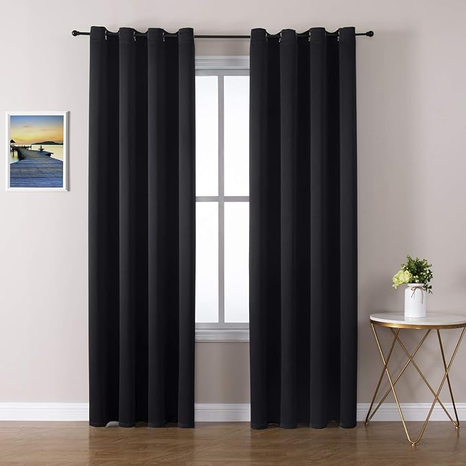 ChrisDowa Grommet Blackout Curtains for Bedroom and Living Room - 2 Panels Set Thermal Insulated Room Darkening Curtains (Black, 52 x 84 Inch) by ChrisDowa