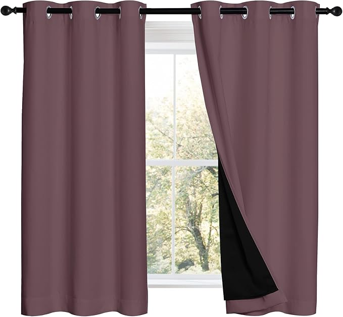 NICETOWN 100% Blackout Curtains 54 inches Long, Double-Deck Completely Blackout Window Treatment Thermal Insulated Lined Drapes for Small Window (Dry Rose, 1 Pair, 42 inches Width Each Panel) by NICETOWN