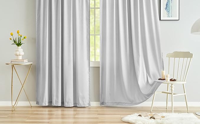 Privacy Sheer Curtains That Let Light in, Rod Pocket Semi Sheer Privacy Curtains 95 inch Length 2 panels, Soft Velvet Opaque Grey Privacy Draps for Windows Living Room Bedroom French doors (52" x 95") - Image 4