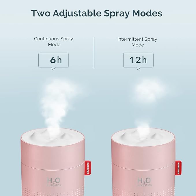 Portable Mini Cool Mist Humidifier, 500ml USB Personal Desktop Humidifier for Baby Bedroom, Travel, Office, Home - Auto Shut-Off, 2 Mist Modes, Super Quiet (Pink) - Image 4