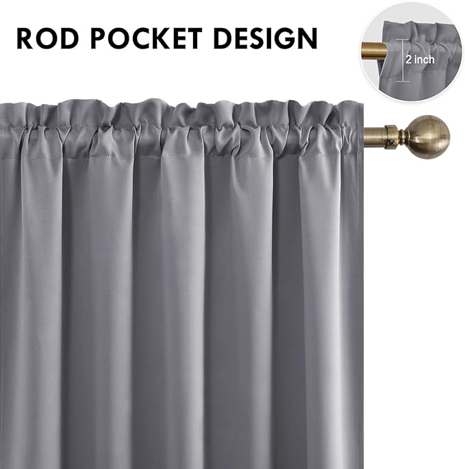 DWCN Grey Blackout Curtains for Half Window, Thermal Insulated Energy Saving Room Darkening Curtains for Kitchen/Bedroom (W60 x L36 inch, Set of 2 Panels, Top of Rod Pocket) - Image 3