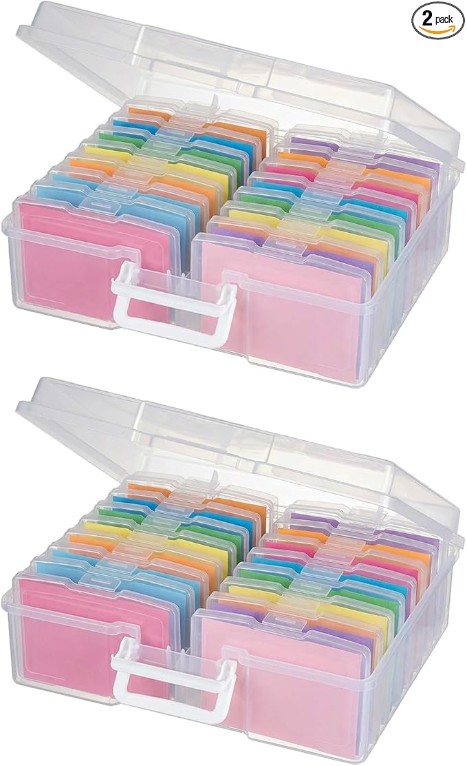 novelinks Transparent 4" x 6" Photo Organizers and Photo Storage Box with Handle, 16 Inner Photo Cases, Portable Picture Organizers & Photo Storage Containers (Clear 2Pack) by novelinks
