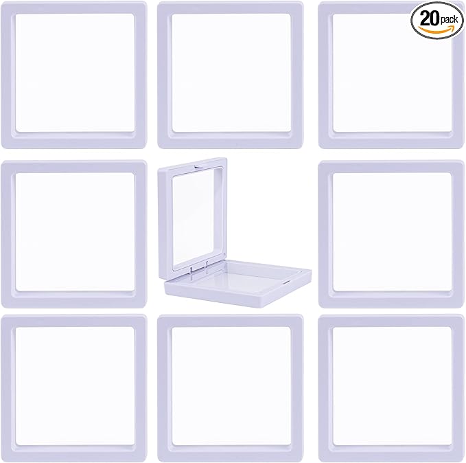 Framendino, 20 Pack White 3D Floating Frame Display Case Challenge Coin 3.5x3.5x0.8 Holder Stands Jewelry Storage Box for AA Medallion Shells Gems by Unknown