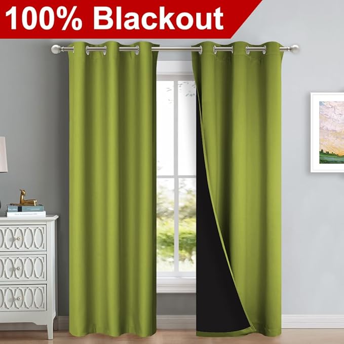 NICETOWN Blackout Curtains 80 inches Long, 2 Pieces, 42" Wide Each Panel, Fresh Green, Full Light Blocking Drapes with Black Liner for Nursery, Thermal Insulated Draperies for Hall, Villa - Image 2
