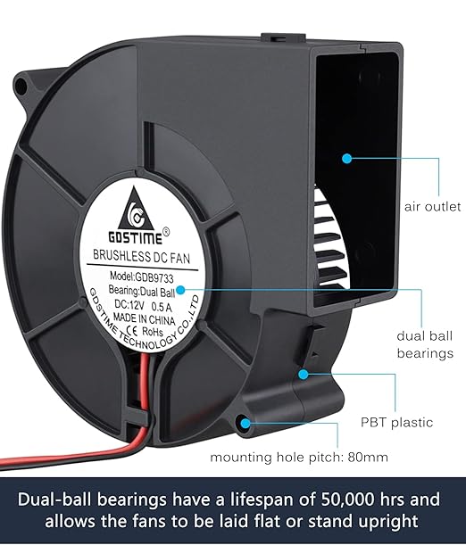GDSTIME 97mm x 33mm DC Blower, 110V 220V AC Powered Fan 9733 with Variable Speed Controller for DIY Cooling Ventilation Exhaust Projects - Image 3
