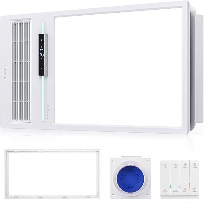 Bathroom Fan with Light and 1800W Heater, 160 CFM Ventilation, Remote Control,Quiet Exhaust, 4-in-1 Design for Heating, Lighting, Ventilation & Air Circulation for Comfort in Any Season by VallisCo
