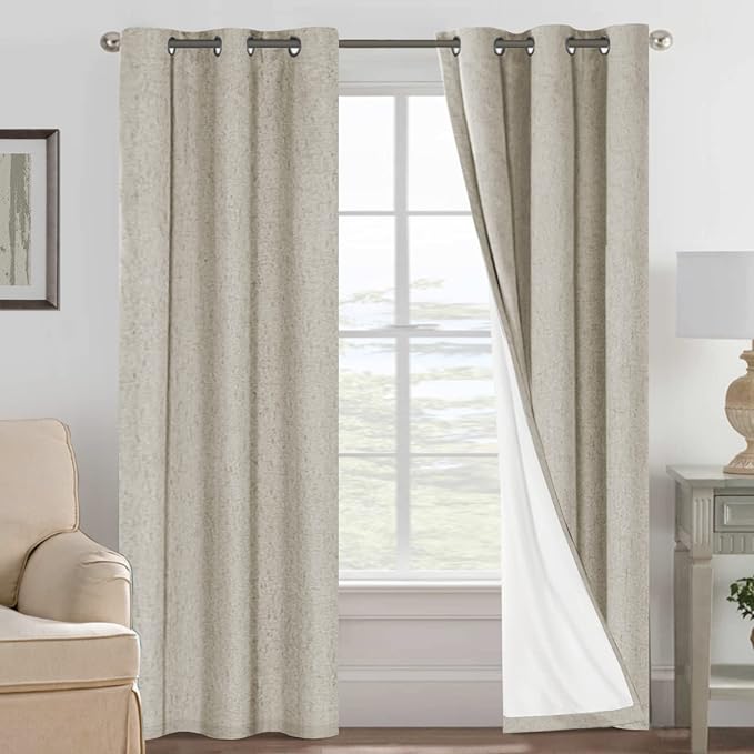 H.VERSAILTEX 100% Blackout Curtains for Bedroom Thermal Insulated Linen Textured Curtains Heat and Full Light Blocking Drapes Living Room Curtains 2 Panel Sets, Cobblestone, 42x84 Inch by HVERSAILTEX