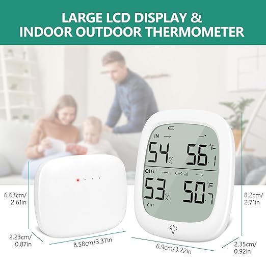 Indoor Outdoor Thermometer Wireless, Outside Digital Thermometer Humidity with IP66 Waterproof Sensor, LCD Backlight, Max/Min Trend, Wireless Humidity Gauge for Home Room Greenhouse,Patio - Image 4