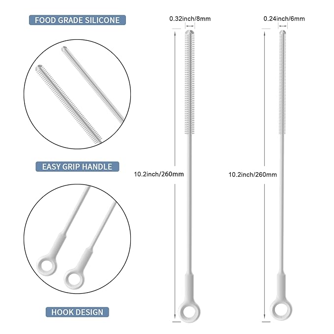 Reusable Silicone Straw Cleaner Brush Set, 2-Pack Extra Long Straw Cleaning Brush for Metal/Glass/Water Bottle/Drinking Straws, Flexible&Bendable Design, Dishwasher Safe, 6mm & 8mm Diameter - Image 2