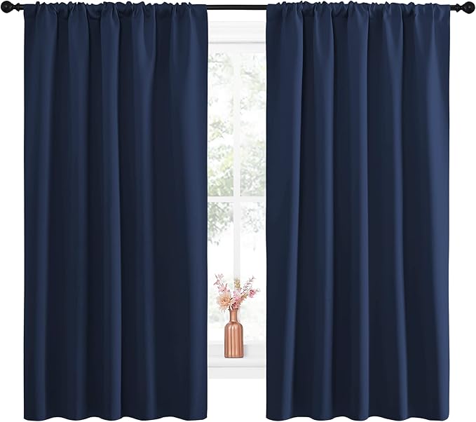 NICETOWN Navy Curtains Blackout Draperies - Modern Design Thermal Insulated Rod Pocket Blackout Drapes for Kid's Bedroom, Window Covering (1 Pair, 52 x 63 inches) - Image 2