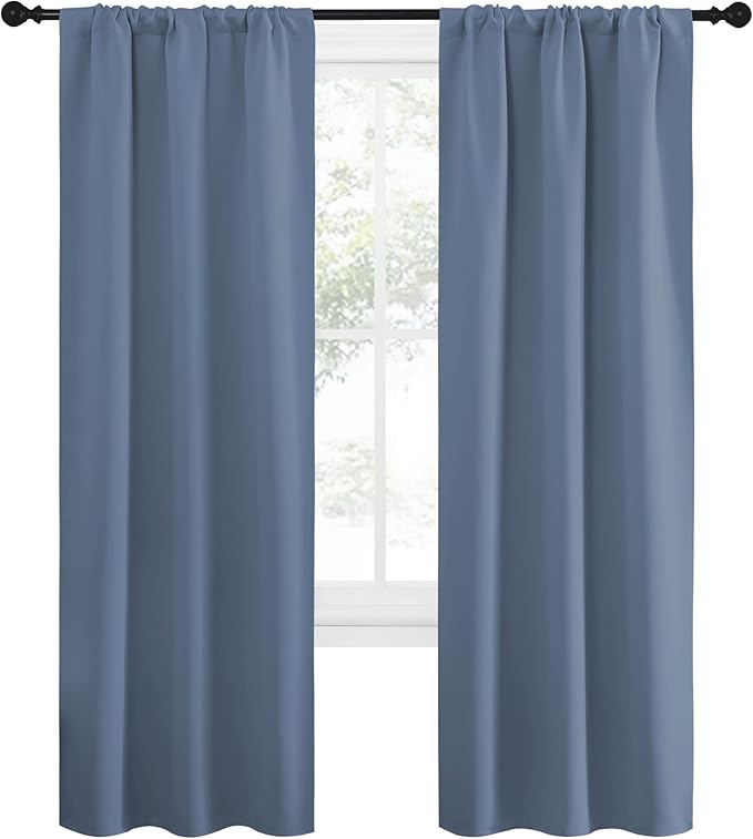 NICETOWN Blackout Curtains for Living Curtains, Home Decoration Solid Thermal Insulated Draperies & Drapes, Blackout Window Curtains for Kitchen (Stone Blue, 2 Panels, 34 in x 72 in (W x L)) - Image 2