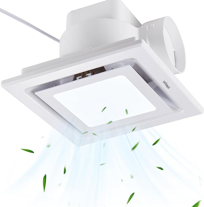 Bathroom Exhaust Fan with Light, 8 Inch Barthroom Ventilation Fan, 110 CFM 1.0 Sones Quiet Exhaust Fan, Square Exhaust Ventilation Fan Ceiling Mount by yanliangvich