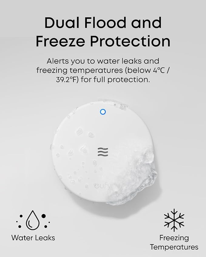 eufy Water Leak and Freeze Sensor E20, Dual Detection, Extended Reach with Cable, Built-in Alert with 75 dB Alarm, Long-Lasting 5-Year Battery Life, Requires HomeBase 2, 3, Mini, or Pro - Image 2