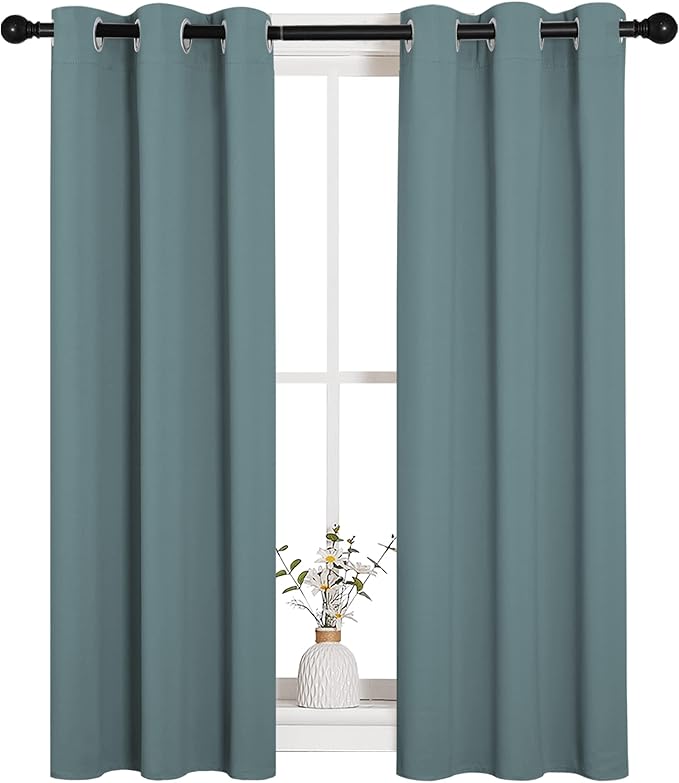 NICETOWN Modern Blackout Curtains Noise Reducing, Greyish Blue, 2 Panels, W29 x L40 -Inch, Thermal Insulated and Privacy Room Darkening Drape Panels for Boy's Guest Room Door Small Short Window - Image 2