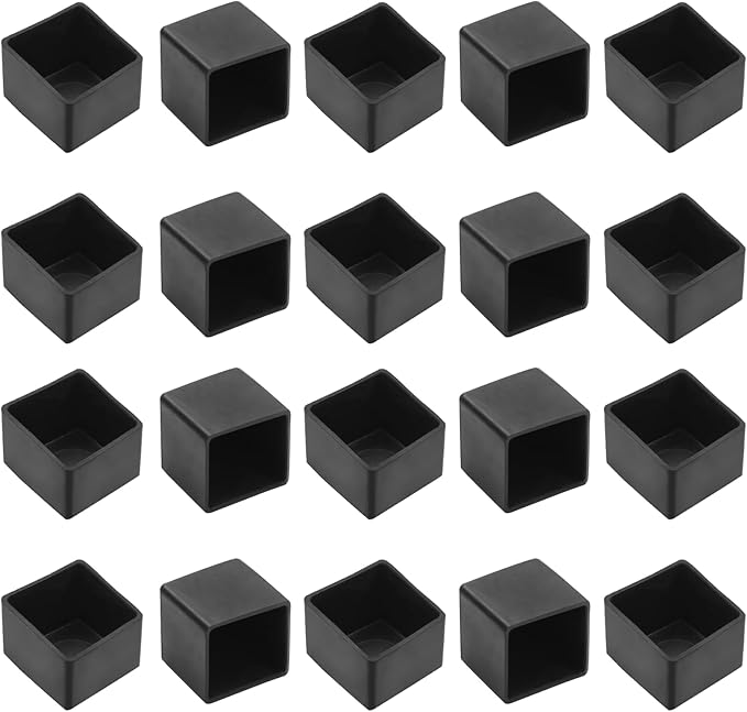 20 Pcs Square PVC Furniture Leg Caps (1" x 1"), Vinyl Flexible Chair Leg Floor Protectors for Patio Indoor Chair Table Bed, 25mm x 25mm by Bonsicoky