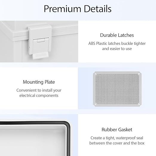 Electrical Box, IP65 Waterproof Dustproof ABS Plastic Enclosure, Outdoor and Indoor Project Box Hinged Cover with Mounting Plate Wall Brackets, Outer Dimension 15.7"x 11.8" x 7.1", Grey - Image 4