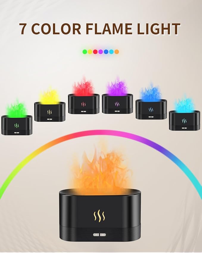 Flame Effect Essential Oil Diffuser, 180ml Ultrasonic Aromatherapy Humidifier, 7 Color Changing Lights with Ultra Quiet, Auto Shut-Off, Valentine's Day Gift for Bedroom Home Office and Yoga (Black) - Image 2
