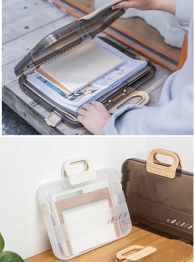 Portable File Box Clear Waterproof Document Storage Box with Snaps PP Files Organizer Cases for A4 Paper Magazines Notebooks School or Office Supplies (1pcs, White) - Image 6