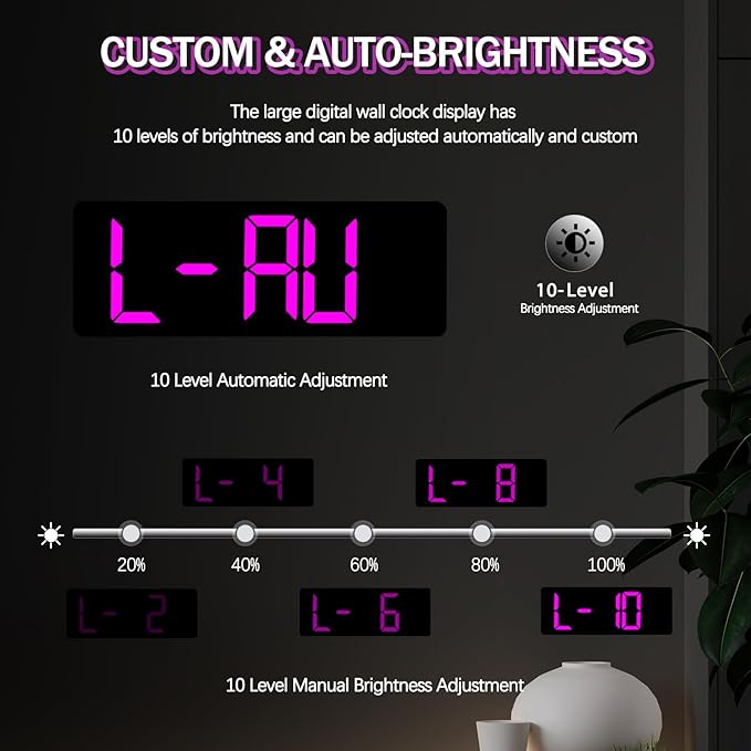 JoFomp 17.3" Large Digital Wall Clock, LED Digital Clock Large Display with Remote Control, Alarm Clock with Temp/DST/Dimmer/Humidity/Timer/Ambient Light - 12/24H, Alarm Wall Clock for Bedroom - Image 5