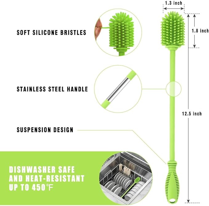 Silicone Bottle Cleaning Brush with Long Handle, 12.5" Water Bottle Cleaner for Baby Bottles, Hydro Flask, Sports Bottle, Vase, Glassware, Perfect for Smaller Diameter Bottle Openings (One Pack) - Image 4