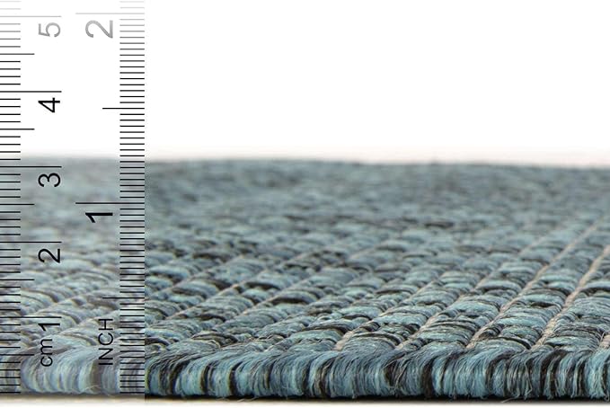 Unique Loom Collection Casual Transitional Solid Heathered Indoor/Outdoor Flatweave Area Rug (13' Round, Teal/Navy Blue) - Image 3