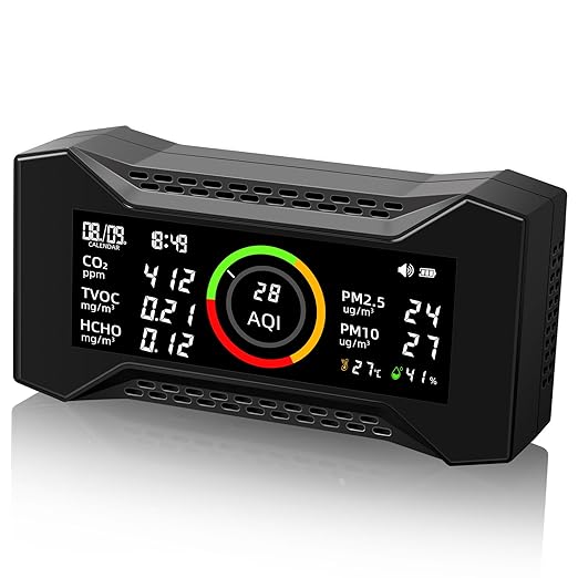 8-in-1 Air Quality Monitor Indoor, CF-20 Portable Air Quality Tester CO2 Monitor (PM2.5, PM10, CO2, VOC, Formaldehyde, Humidity, Temp) Wildfire Protection Long Battery Life & Real-Time Data by Simbow