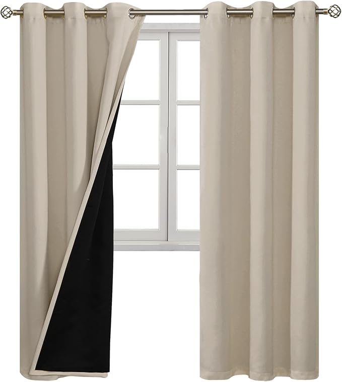 BGment Thermal Insulated 100% Blackout Curtains for Bedroom with Black Liner, Double Layer Full Room Darkening Noise Reducing Grommet Curtain (42 x 84 Inch, Cashmere, 2 Panels) - Image 8