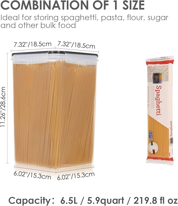 Vtopmart Extra Large Tall Airtight Food Storage Containers, 4 Pieces 5.9qt/6.5L Plastic PBA Free Kitchen Pantry Canister for Spaghetti, Flour and Baking Supplies, with 24 Labels, Black - Image 2